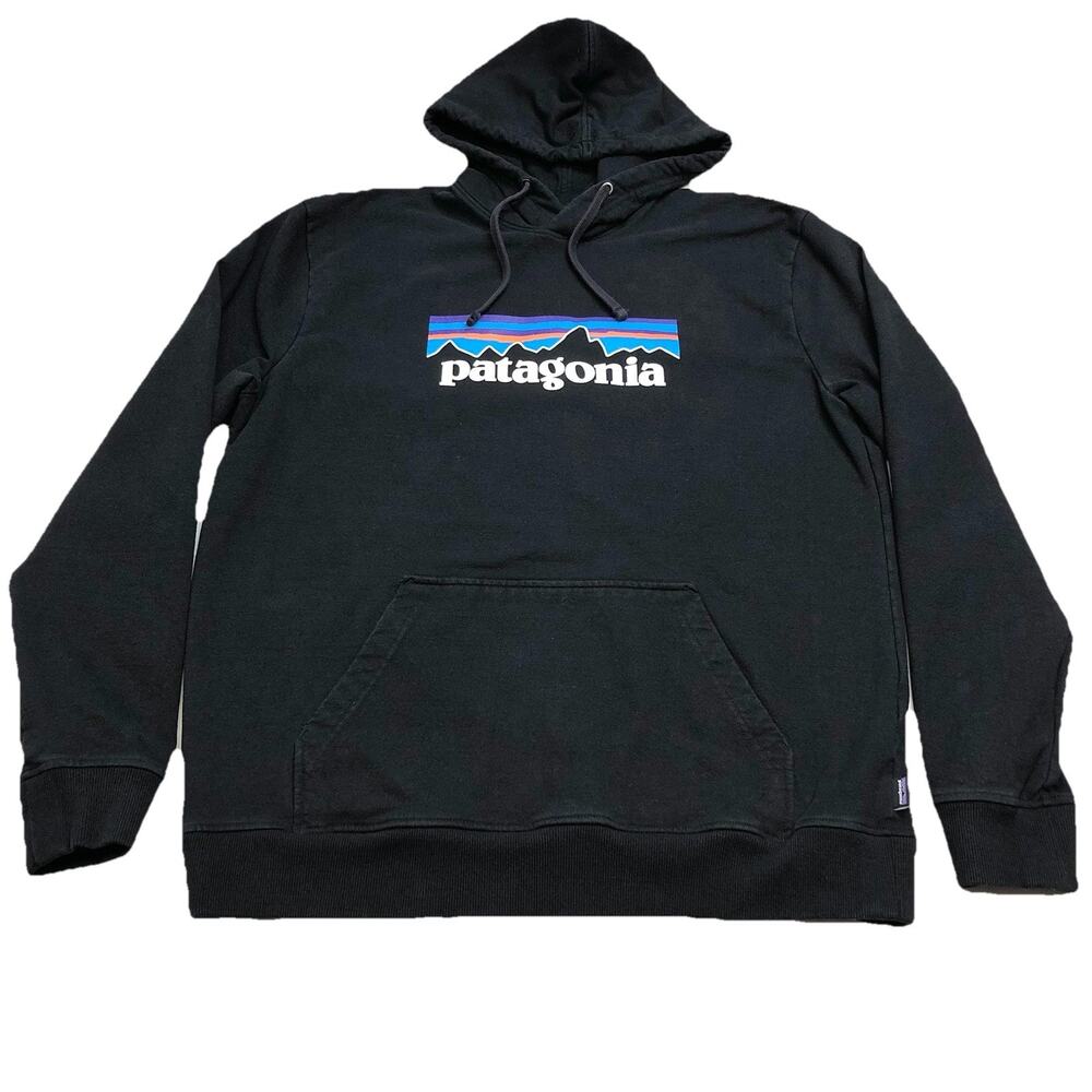 Patagonia Pullover Sweatshirt Hoodie Black Regular Fit P-6 Logo Uprisal Large